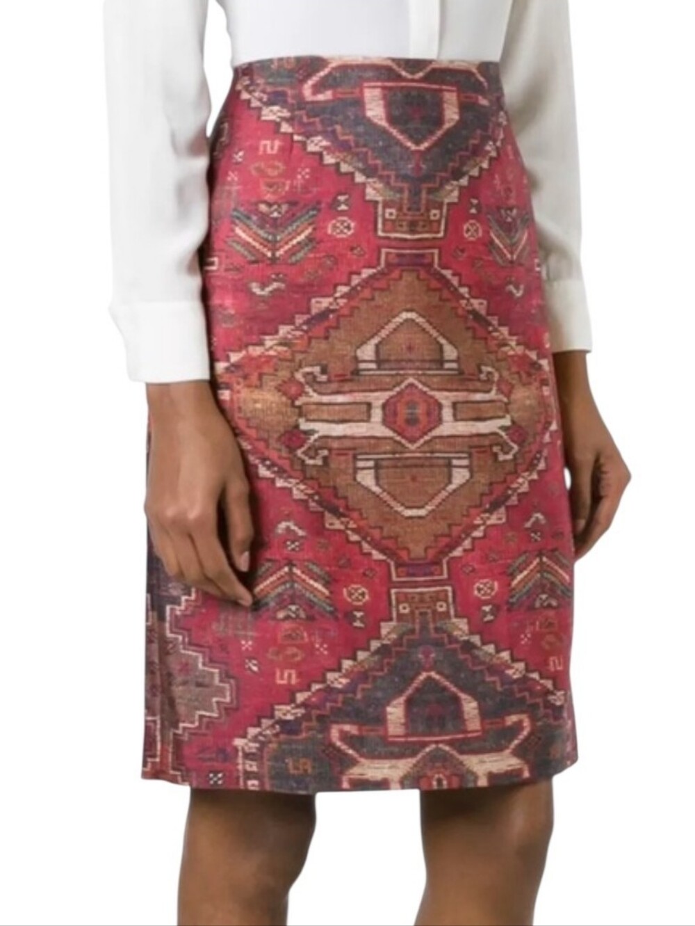 Tory Burch Kera Pencil Skirt Size 0 Wool/Silk Blend Earthy Red Boho Southwestern